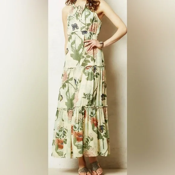 Anthropologie Maeve Tiered Maravilla Maxi Dress Butterfly Floral Size 8 - Picture 4 of 4